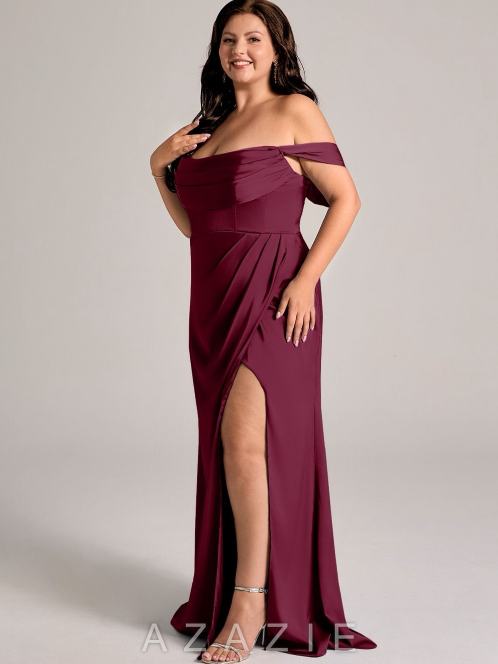 Azazie Burgundy One-Shoulder Plus Size Evening Gown